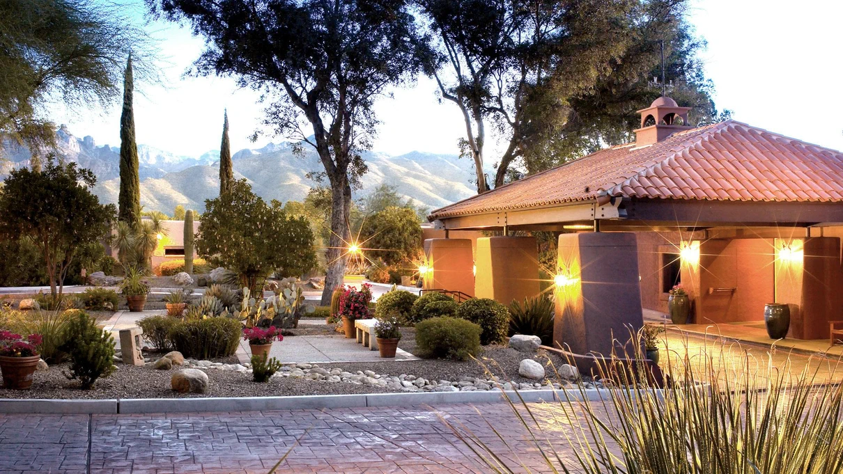 Canyon Ranch Tucson spa pool framed by the Sonoran Desert.